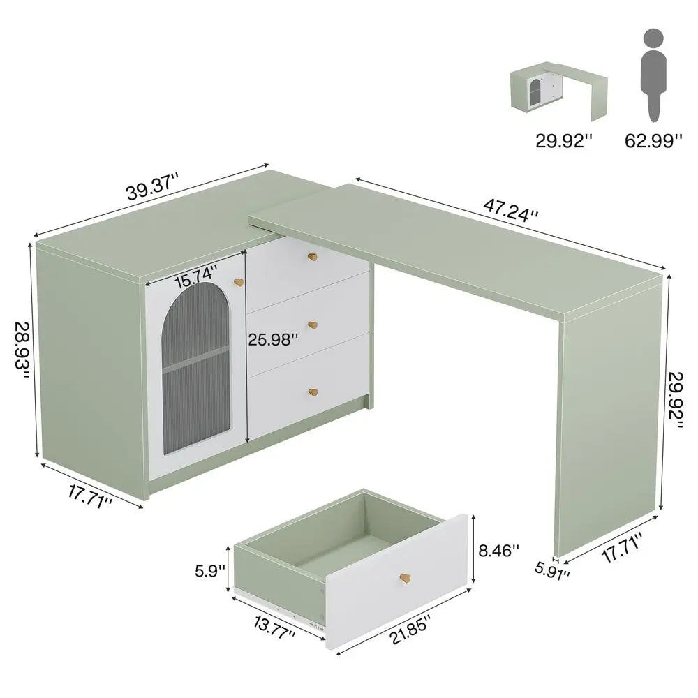 LShaped Computer Desk with Drawers, Modern Corner Home Office Desk with Reversible Storage Cabinet, Long Study Writing Desk Wor