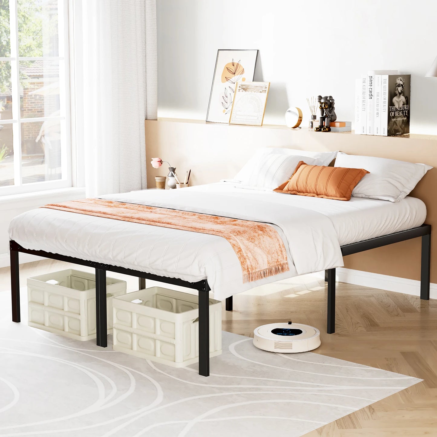 JHK Bed Frame Metal Platform With Sturdy Steel Slats Storage