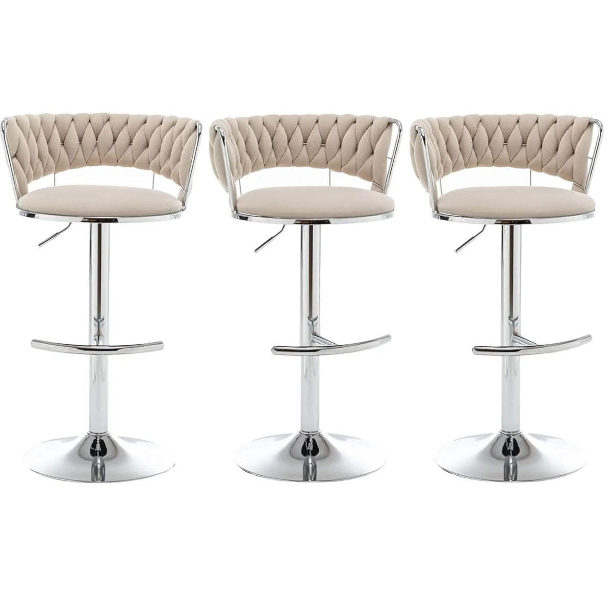 Adjustable Velvet Counter Height Bar Stool Set 3 Low Back 360° Swivel Kitchen Island Pub Chair , Custom