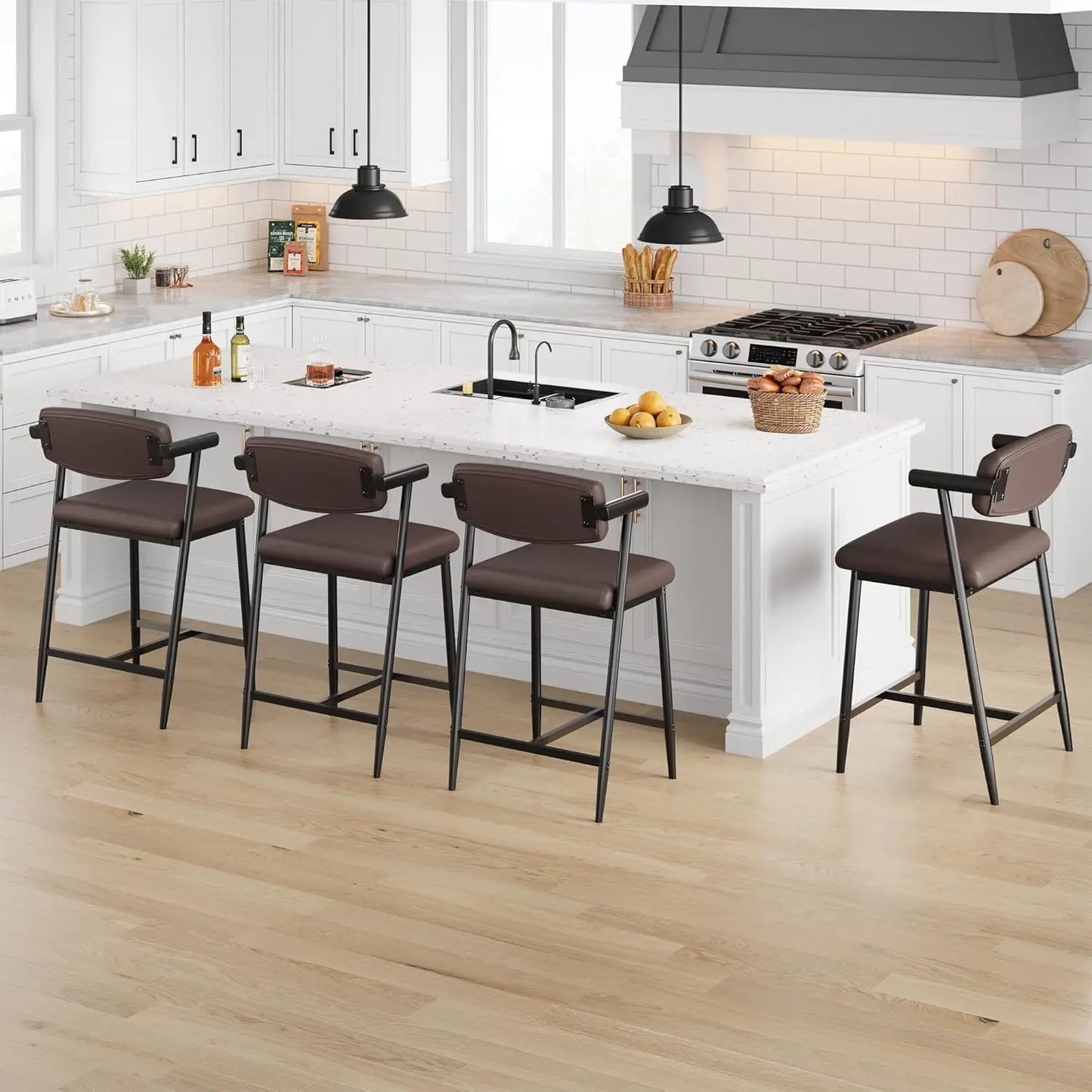 HobbyLane Counter Height Bar Stools Set With Back And Armrests