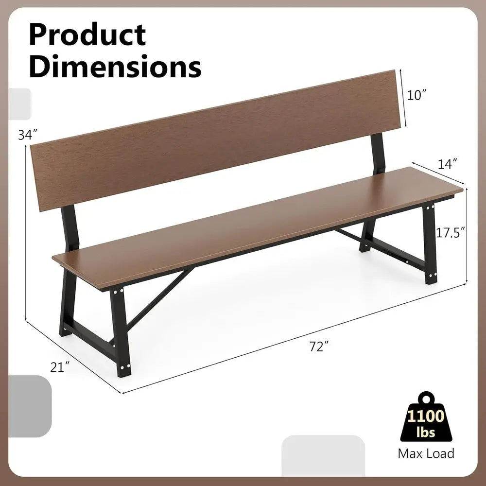 Extra Long Outdoor Bench for 4, 1100 lbs Weight Capacity, Heavy-Duty Patio Dining Bench for Garden, Porch, Backyard & Park