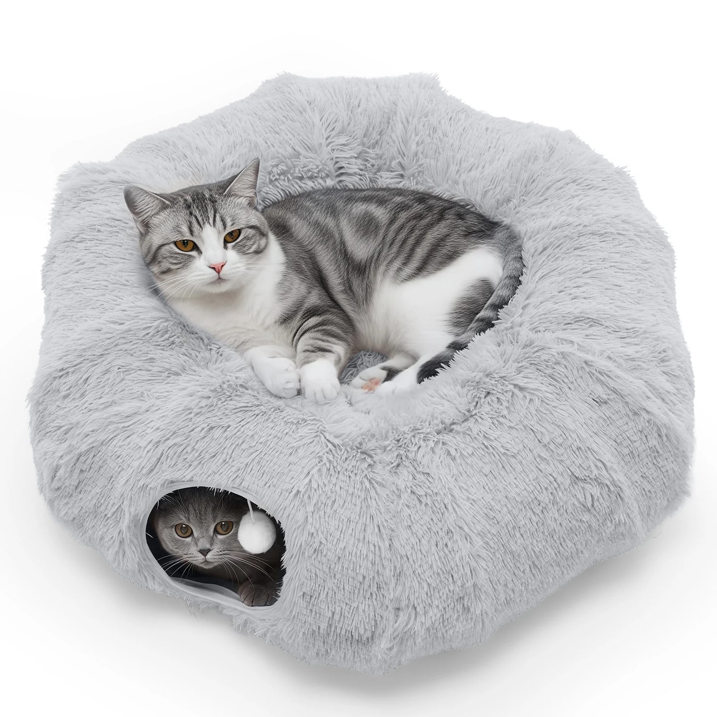 JHK Plush Cat Tunnel Bed With Washable Indoor Playground