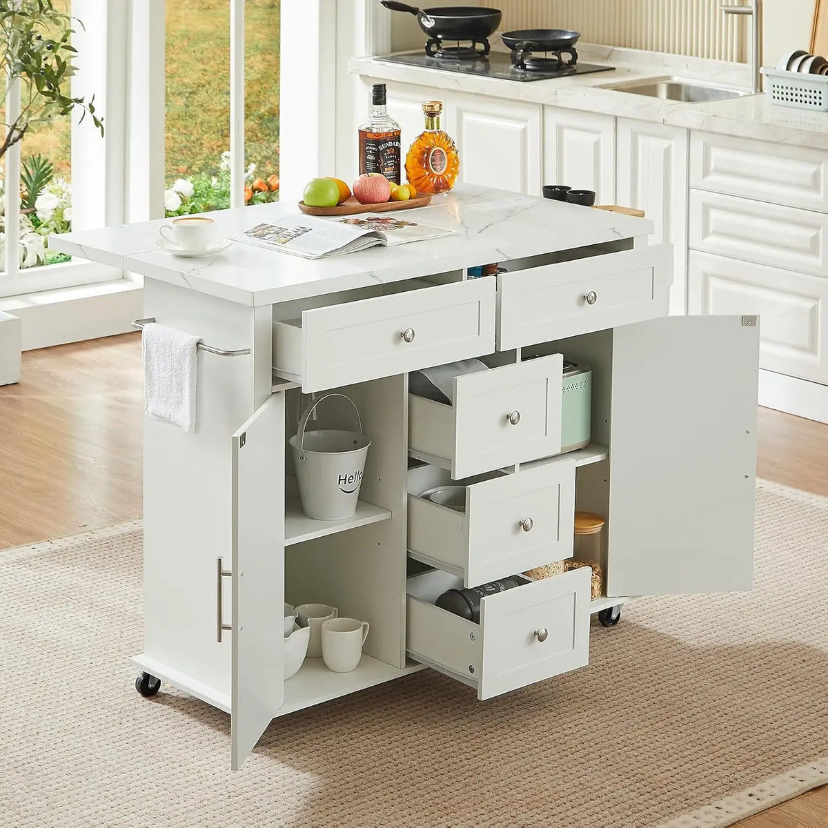 ONBRILL Rolling Kitchen Island Cart With Storage And Power Outlet