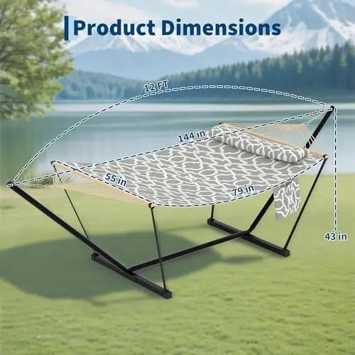 2-Person Hammock with Steel Stand, Portable & Foldable, 12FT, 450LBS | Adjustable steel frame, anti-tip stable design