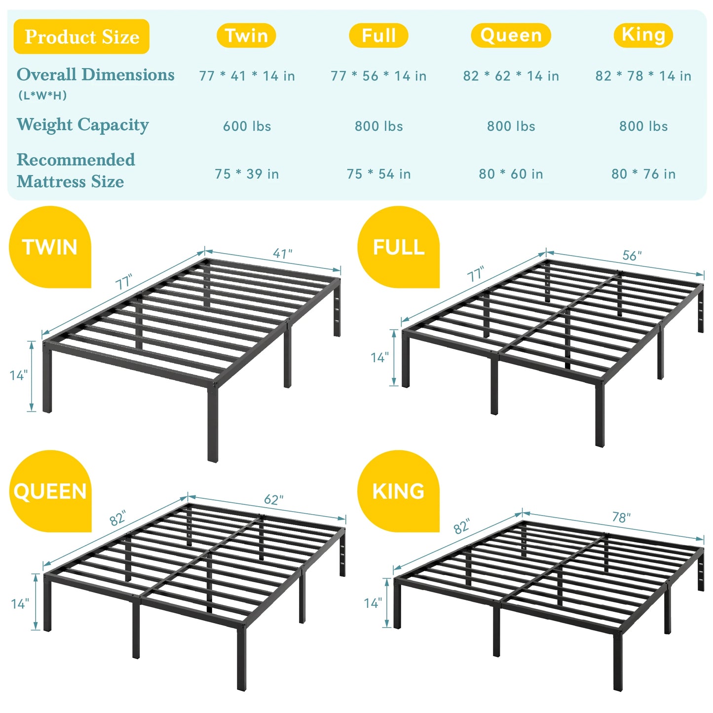 HOOMIC Metal Platform Bed Frame With Storage Space Easy Assembly