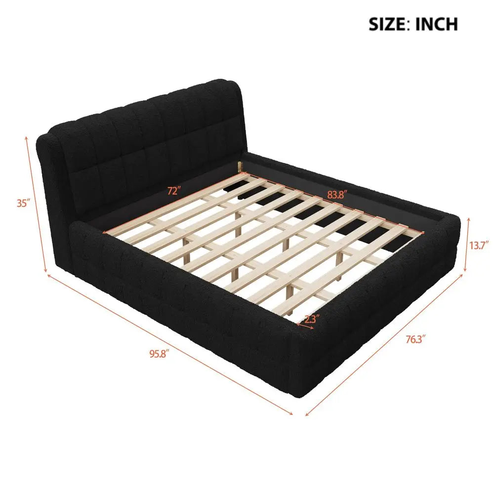 California King Upholstered Bed Frame, Fleece Fabric Floor Platform Bed with Thick Headboard for Modern Bedrooms, Cali King Uph