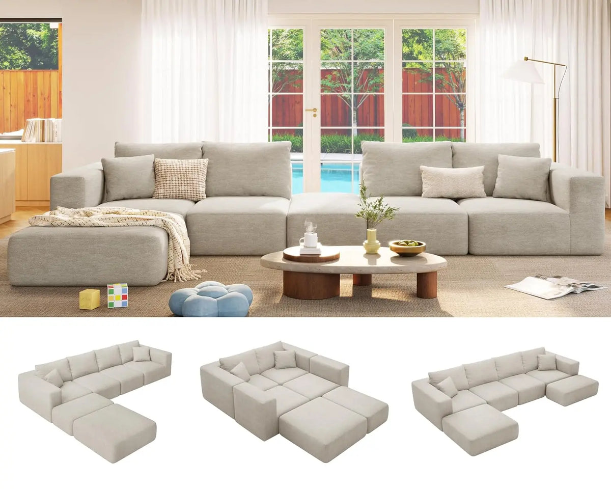 150" Modular Sectional Sofa, Extra Deep 6 Seater, Plush Comfy Cloud Couch, Flexible Layout, No Assembly, Chenille, Custom