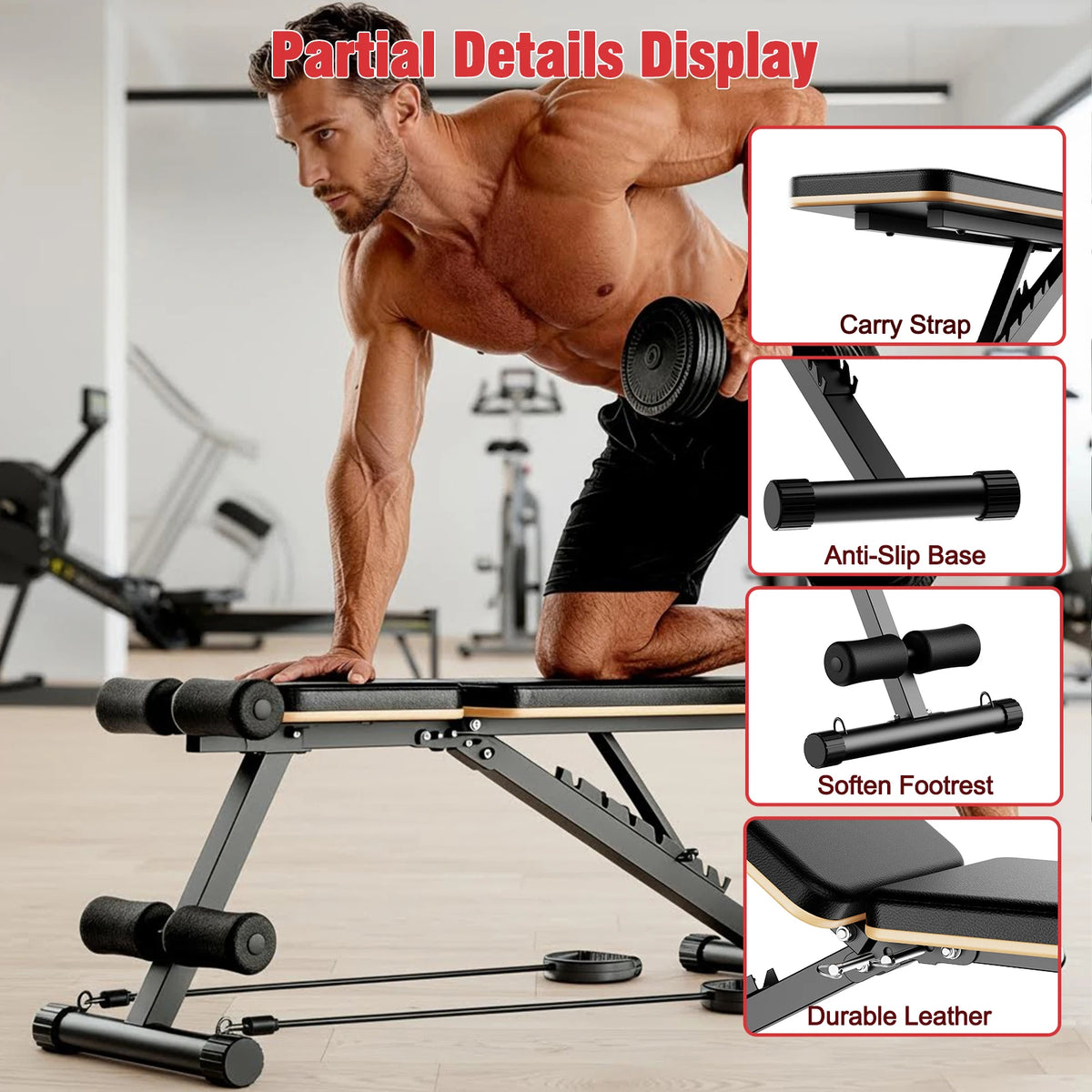 Foldable Dumbbell Bench Multifunctional Full Body Workout Home Gym Adjustable Weight Bench with 660 lbs Capacity for Chest Shoulder Arm & Muscle Training