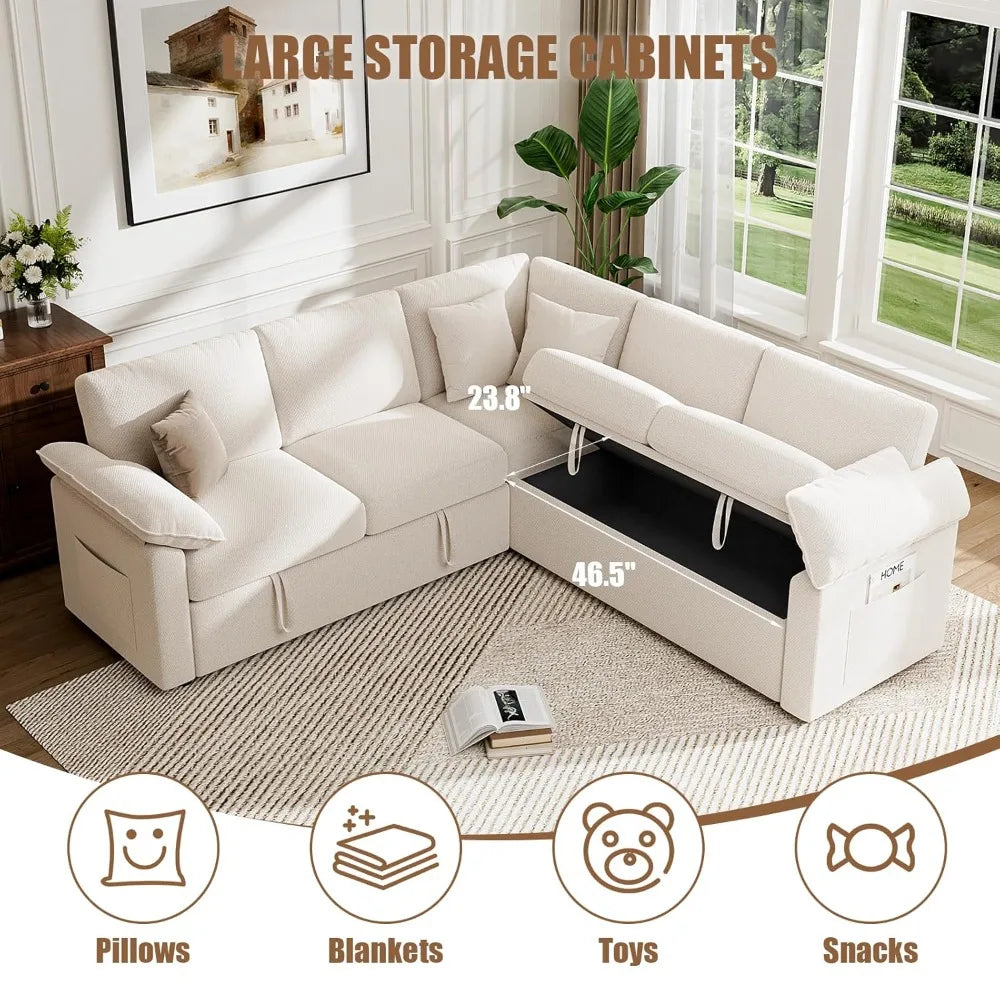 85" Modular Sectional Sofa with Pull Out Bed, L Shaped Couch with Storage, 5-Seater Sleeper Sofa, Sectional Couches, Customized