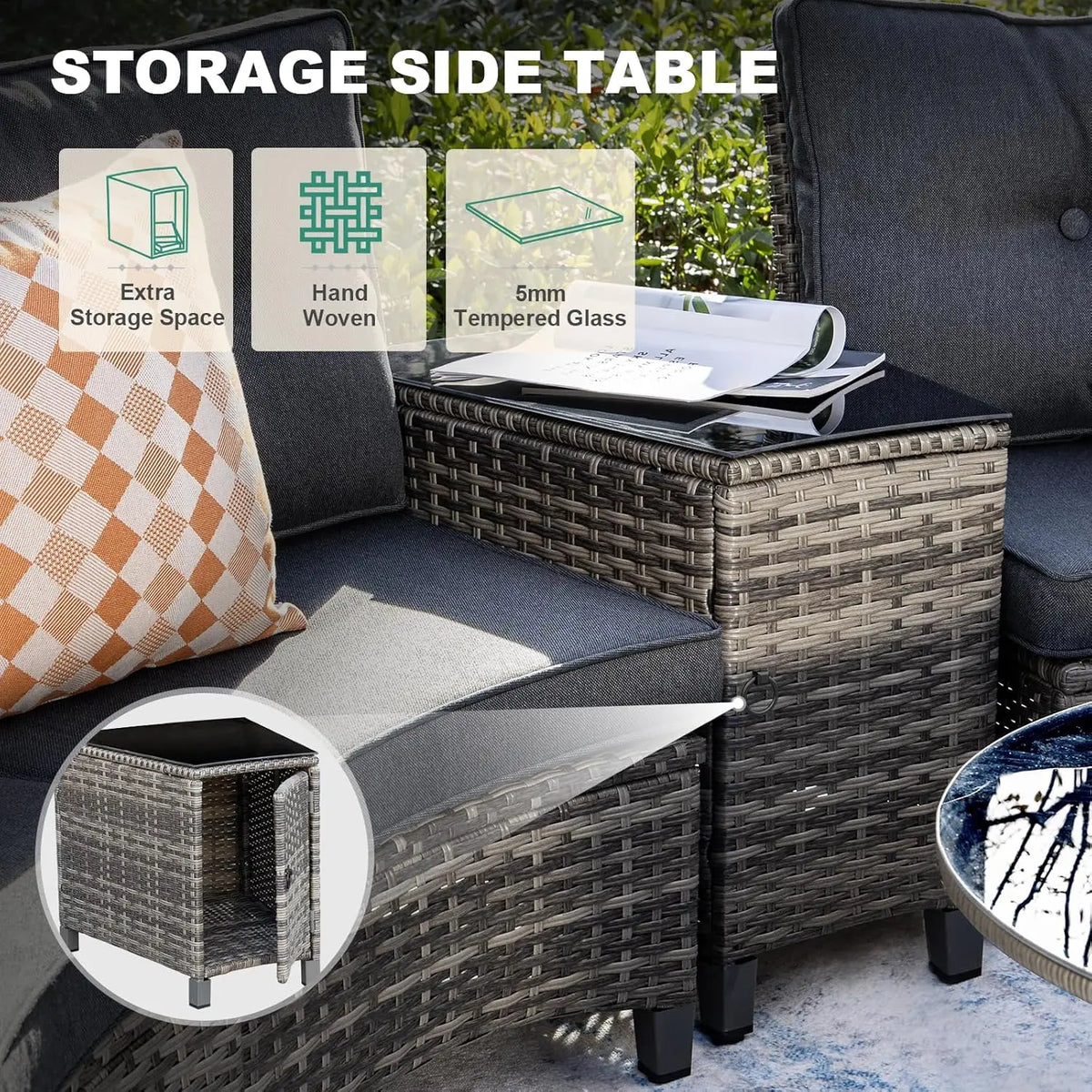Curved Half Moon Outdoor Patio Sectional Sofa Set With Tables