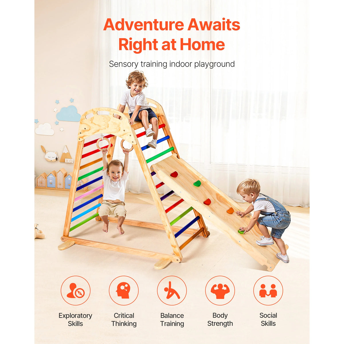 SucceBuy Indoor Wooden Playground Jungle Gym With Climbing Slide