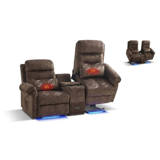 Dual Power Lift Recliner Loveseat for Elderly, 2Seat Electric Recliner Sofa with Massage amp Heat, Double Reclining Seating w C