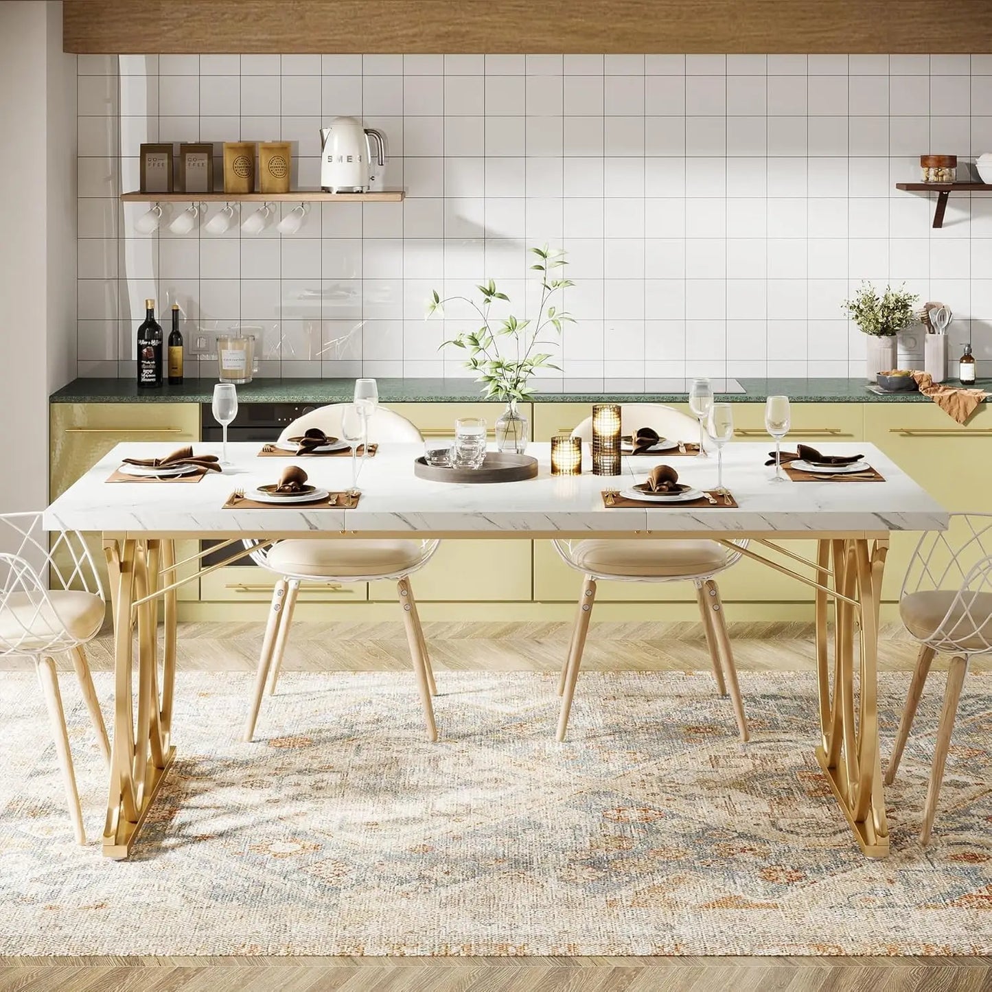 Little Tree Faux Marble Dining Table For 4-6 People