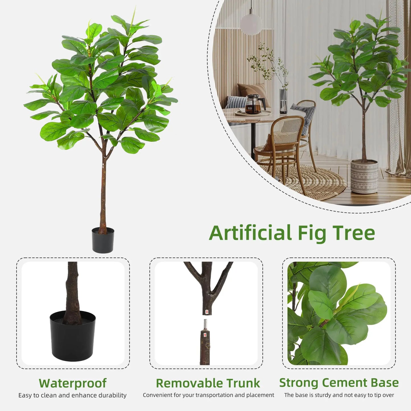 Studyset Fiddle Leaf Fig Artificial Tree 5.8ft Tall 65 Leaves