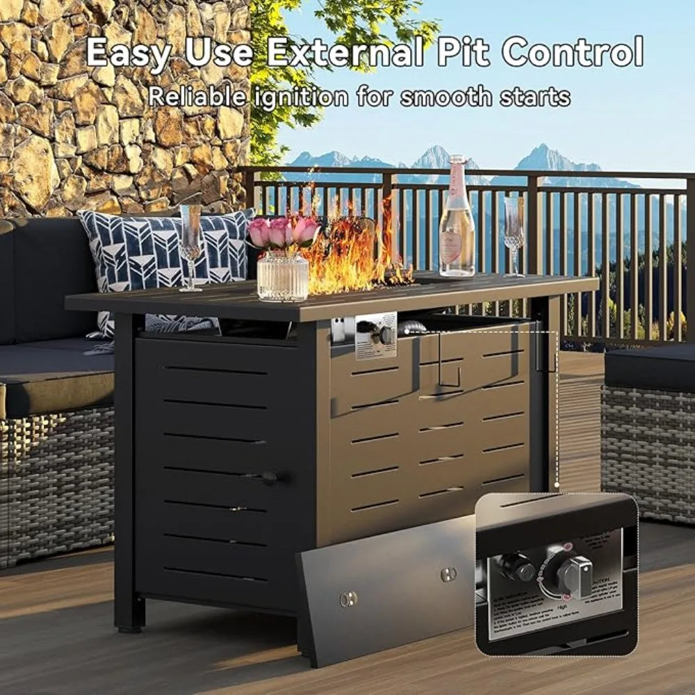 Propane Outdoor Fire Pit Table With Removable Lid Lava Rocks