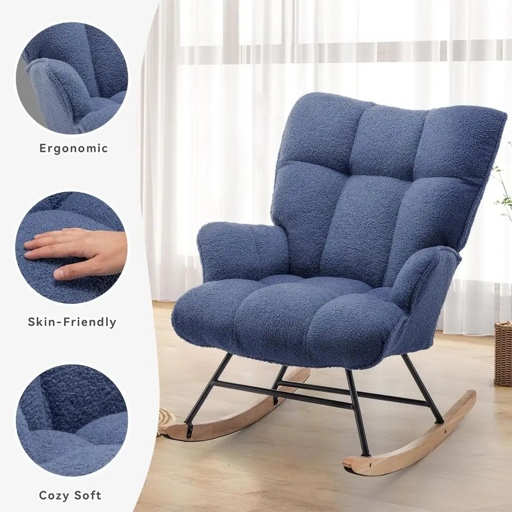 Nursery Rocking Chair With Upholstered Seat And Supportive High Backrest