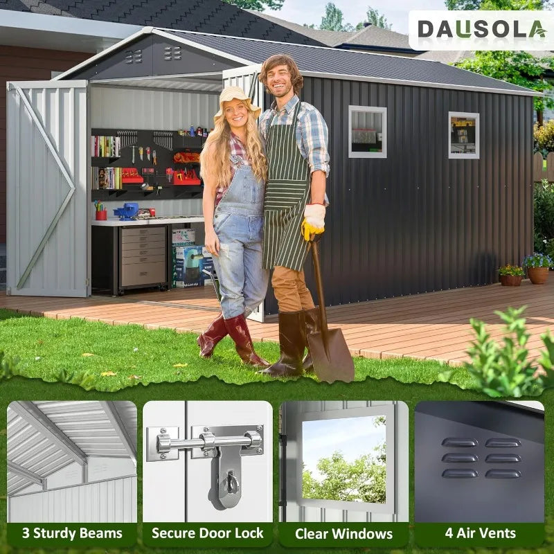DAUSOLA Outdoor Storage Shed Metal Tool Shed With Lockable Doors