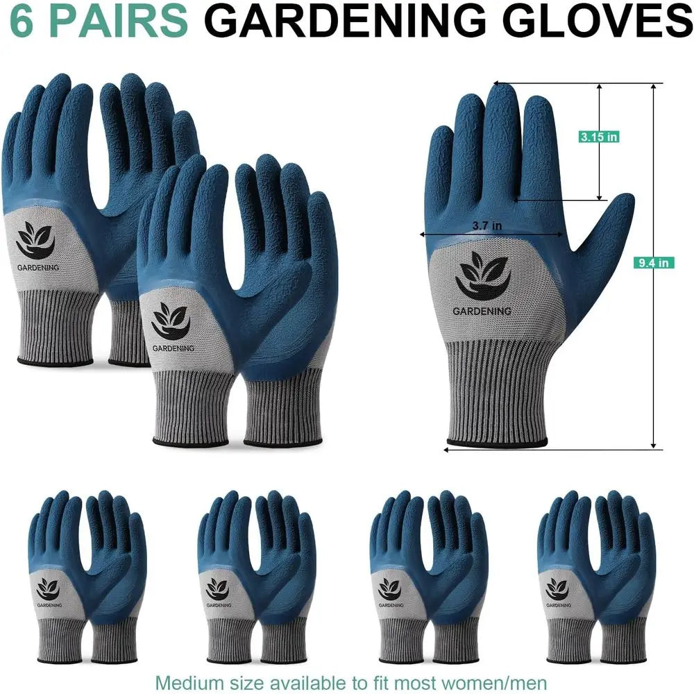 6 Pairs Latex Gardening Gloves with Grip, Protective Work Gloves for Lawn Yard