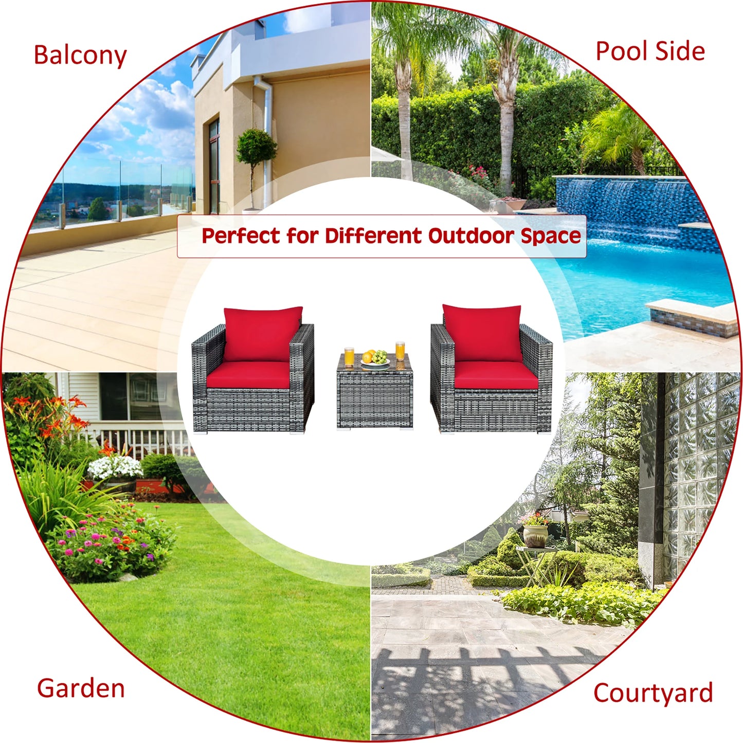 HOMASIS 3 Piece Patio Rattan Furniture Set With Cushions