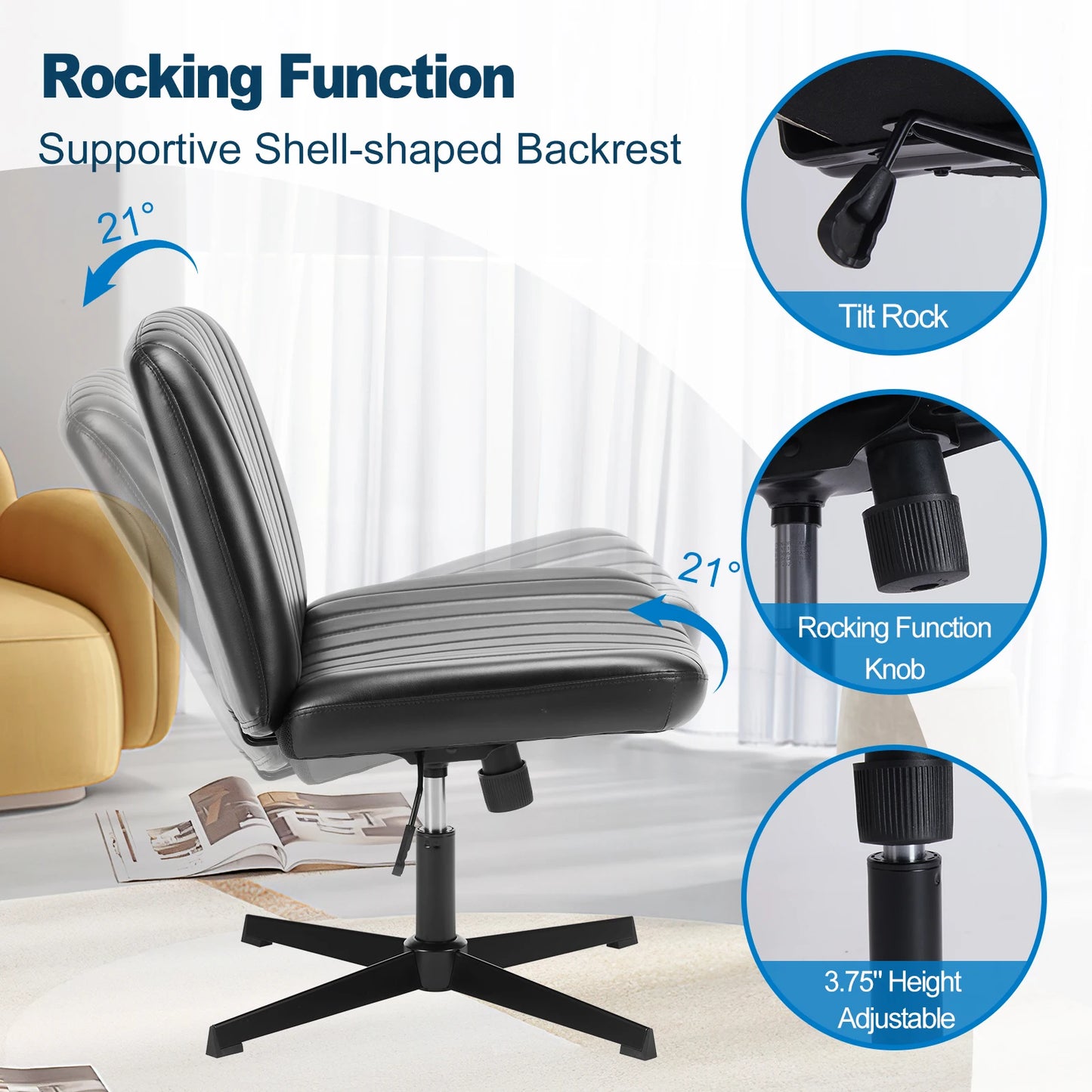 MCQ Ergonomic Armless PU Leather Office Chair Adjustable Backrest
