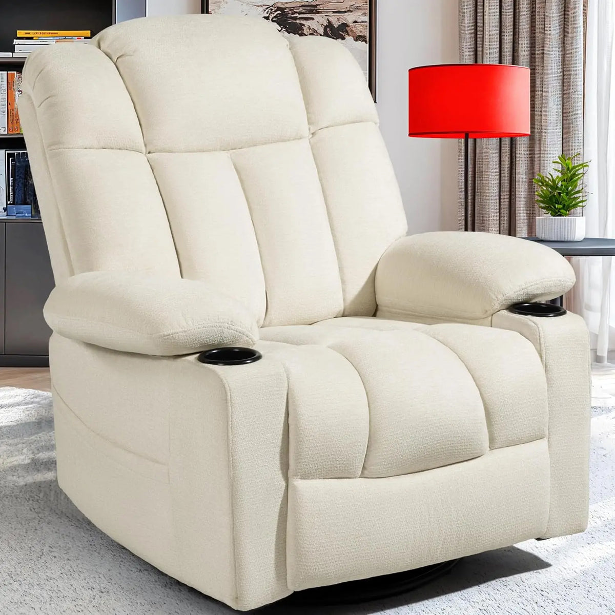 Swivel Rocker Recliner Chair for Adults – Manual Glider Sofa with Massage, Heat & Vibration, 360° Rocking , Customized