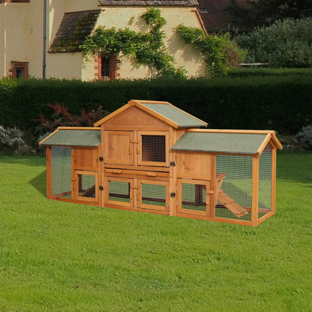 Extra Large Bunny Cage with 2 Runs House Small Animal Habitats for Guinea Pigs Hamster Removable Tray Two Tier Waterproof Roof