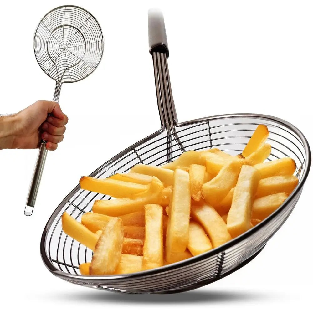 Stainless Steel Strainer Skimmer Ladle for Cooking and Frying Kitchen Utensils Wire Strainer Scoop Pasta Strainer with Handle De