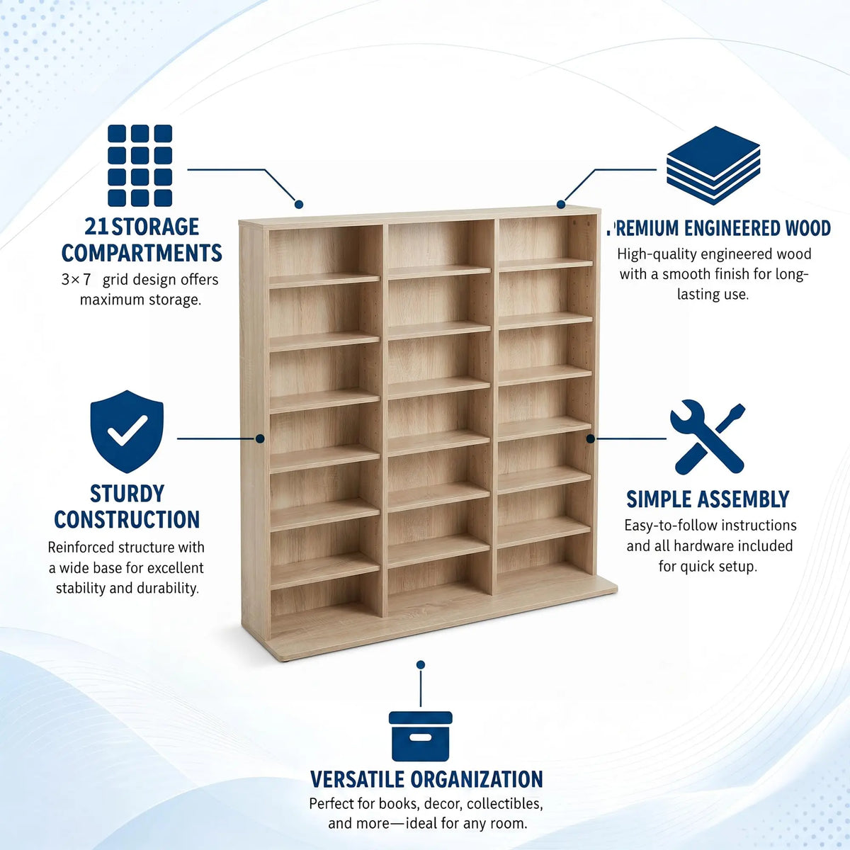 HiMISS 7 Tier Wooden Media Storage Tower For Home Office