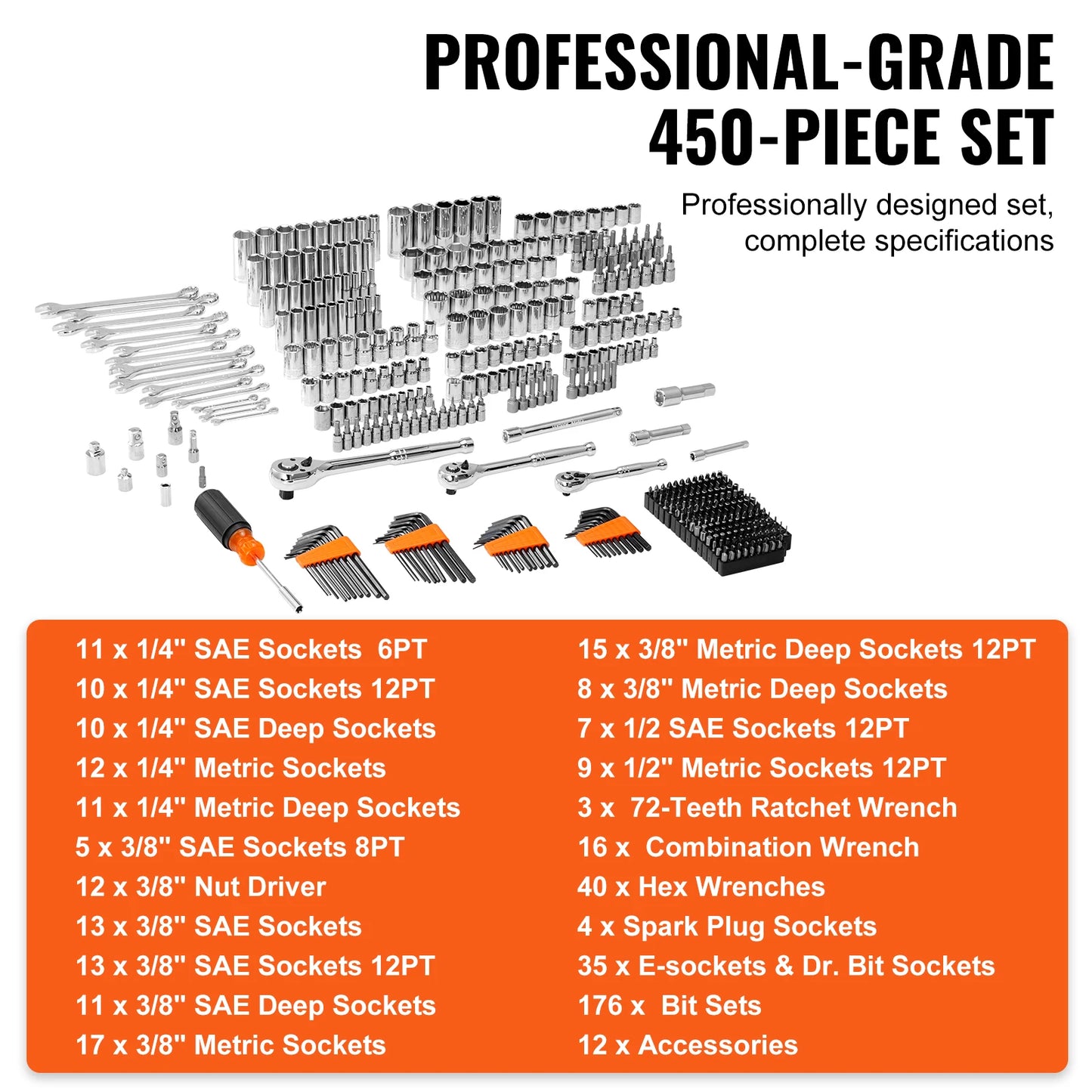 SucceBuy 450 Piece Mechanics Tool Set Sae Metric Sockets