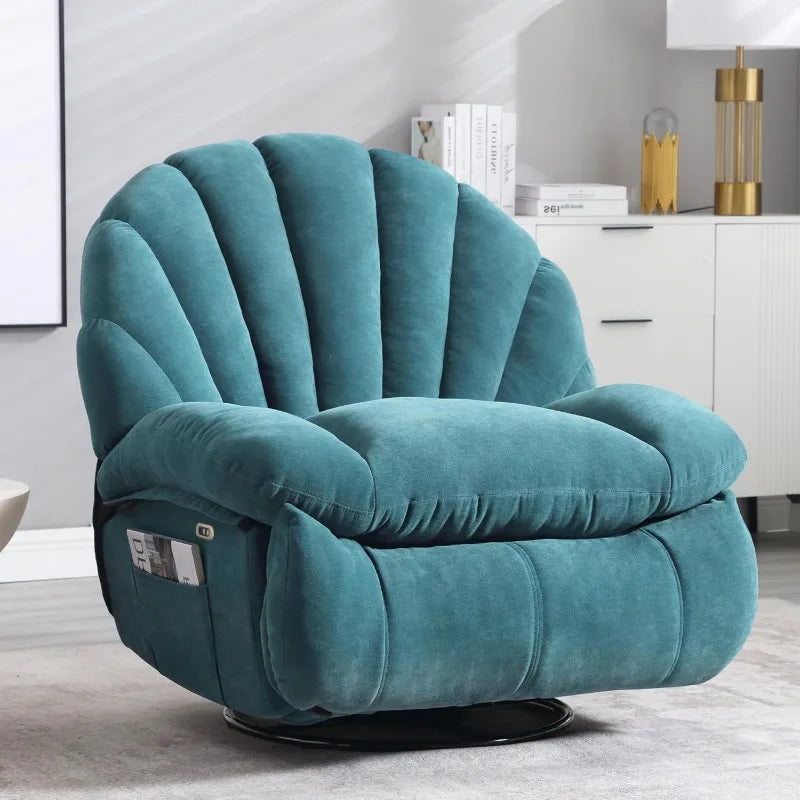 Power Recliner Chair With 360 Swivel And Storage Soft Fabric