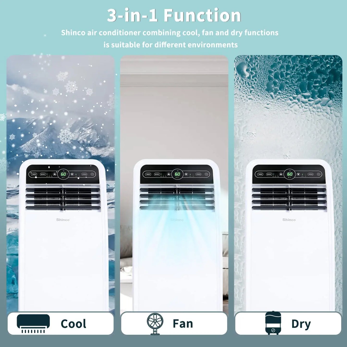 Shinco 8000 BTU Portable Air Conditioner With Built In Dehumidifier