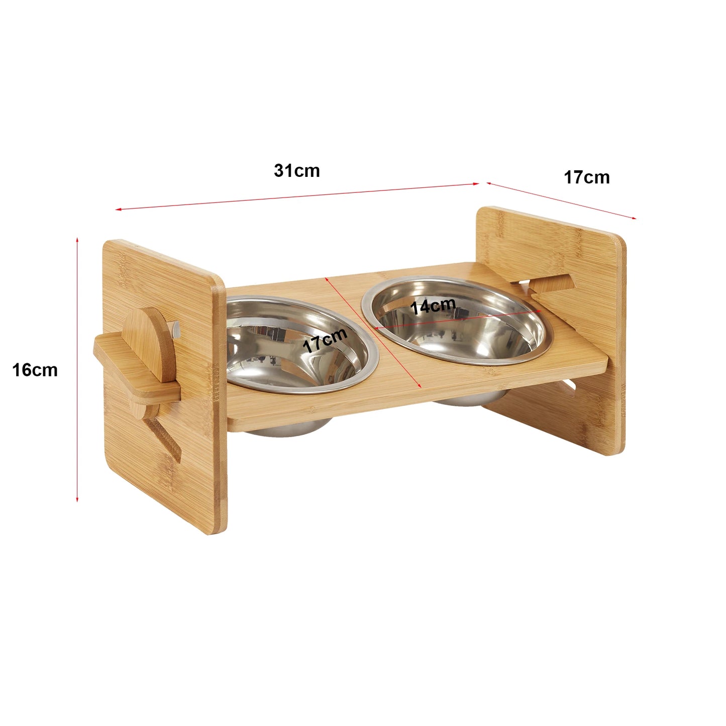 Adjustable Wooden Cat Feeder With Stainless Steel Bowls