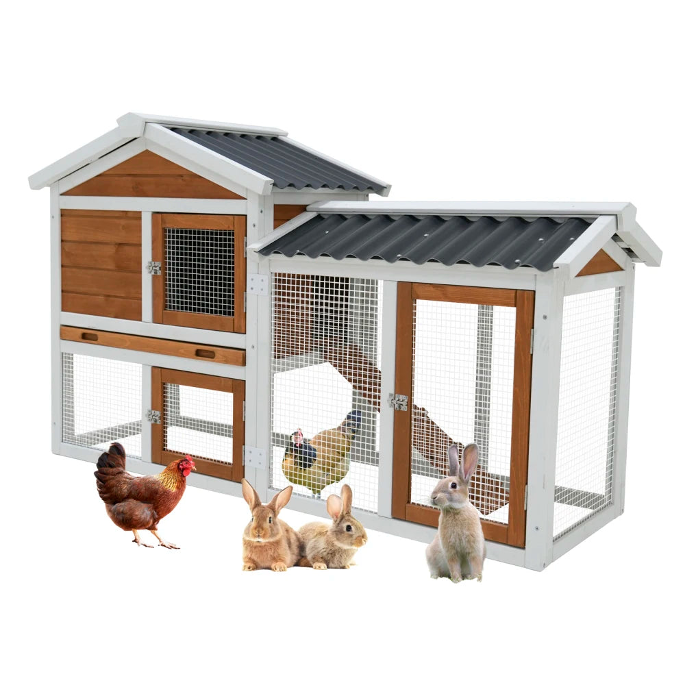 Wooden Outdoor Indoor Roof Waterproof Bunny Hutch Rabbit Cage Guinea Pig Coop PET House for Small To Medium Animals with Stairs