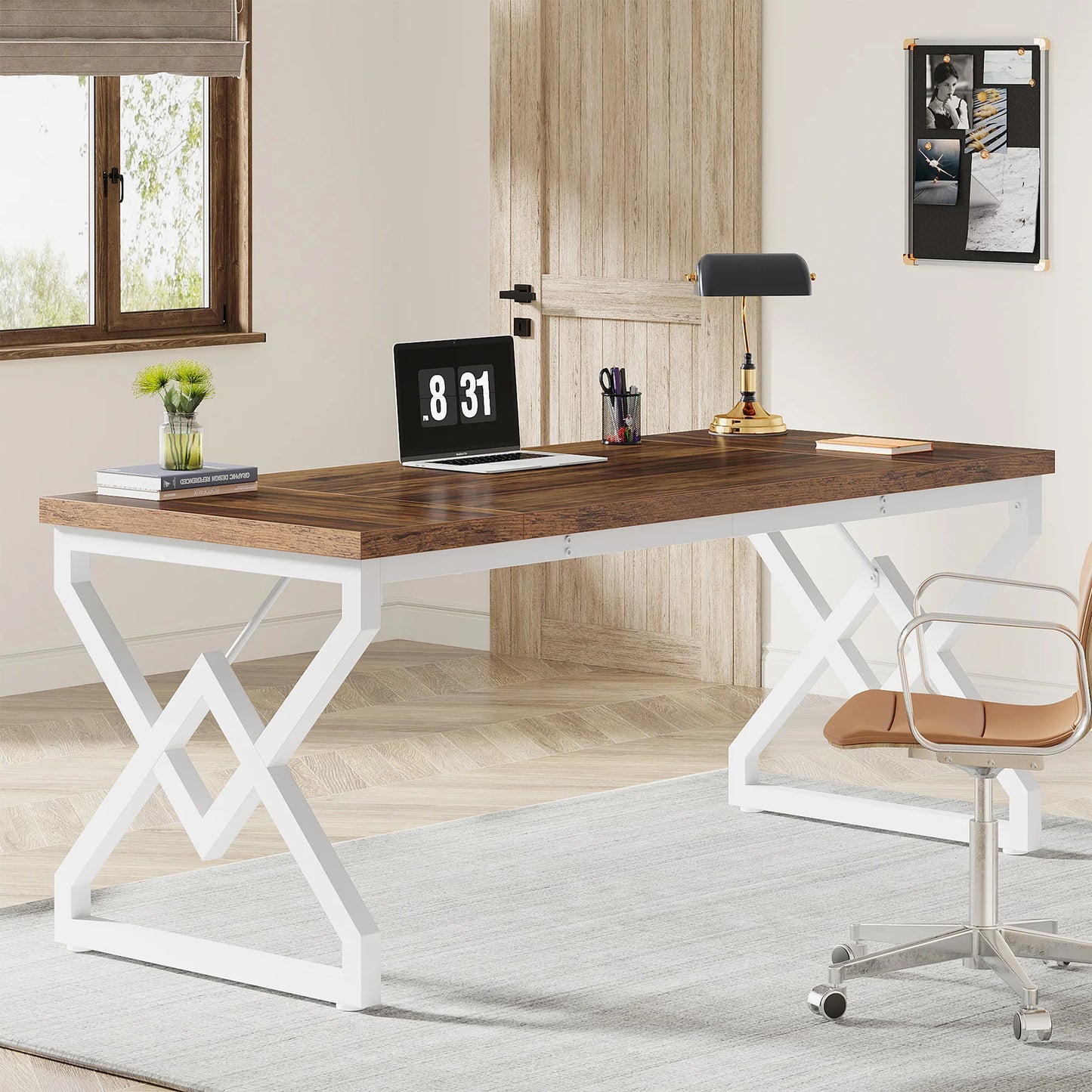 Tribesigns 63" Large Industrial Executive Desk with Extra Thickened Tabletop & Metal Frame, Heavy-Duty Home Office Desk
