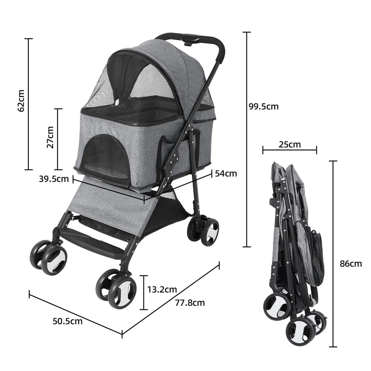 Portable Four Wheel Dog Carrier Trailer With Ventilated Mesh Windows