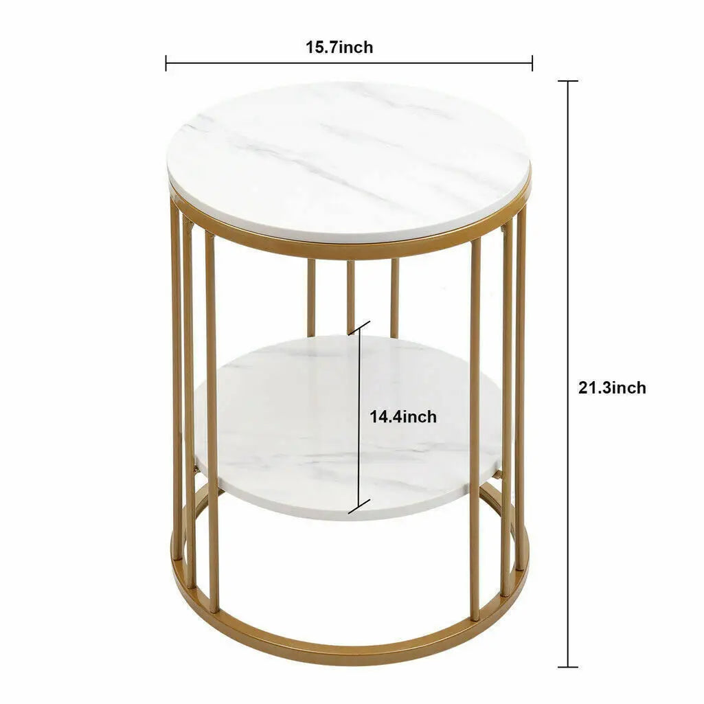 Wisfor 2-Tier White Marble Round Side Table For Living Room