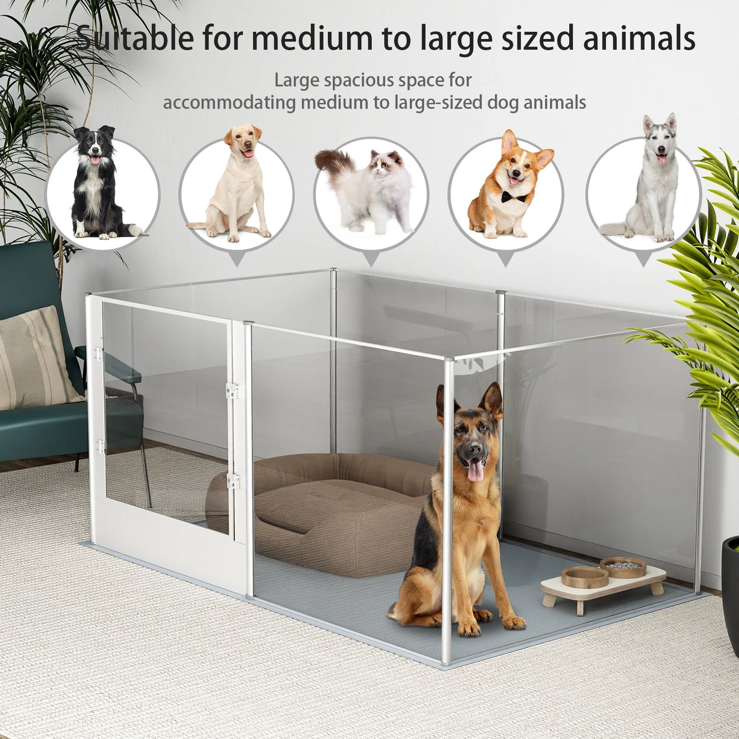 Bingopaw 6 Panel Acrylic Dog Playpen With Waterproof Mat