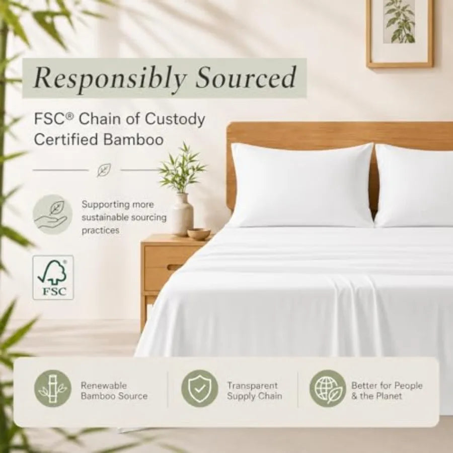 Luxury Cooling Sheet Set - 100% Viscose from Bamboo, 4-Piece Bedding Set Size - 18" Extra Deep Pockets, Oeko-Tex Certified, Sil