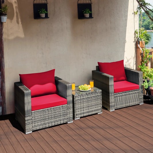 HOMASIS 3 Piece Patio Rattan Furniture Set With Cushions
