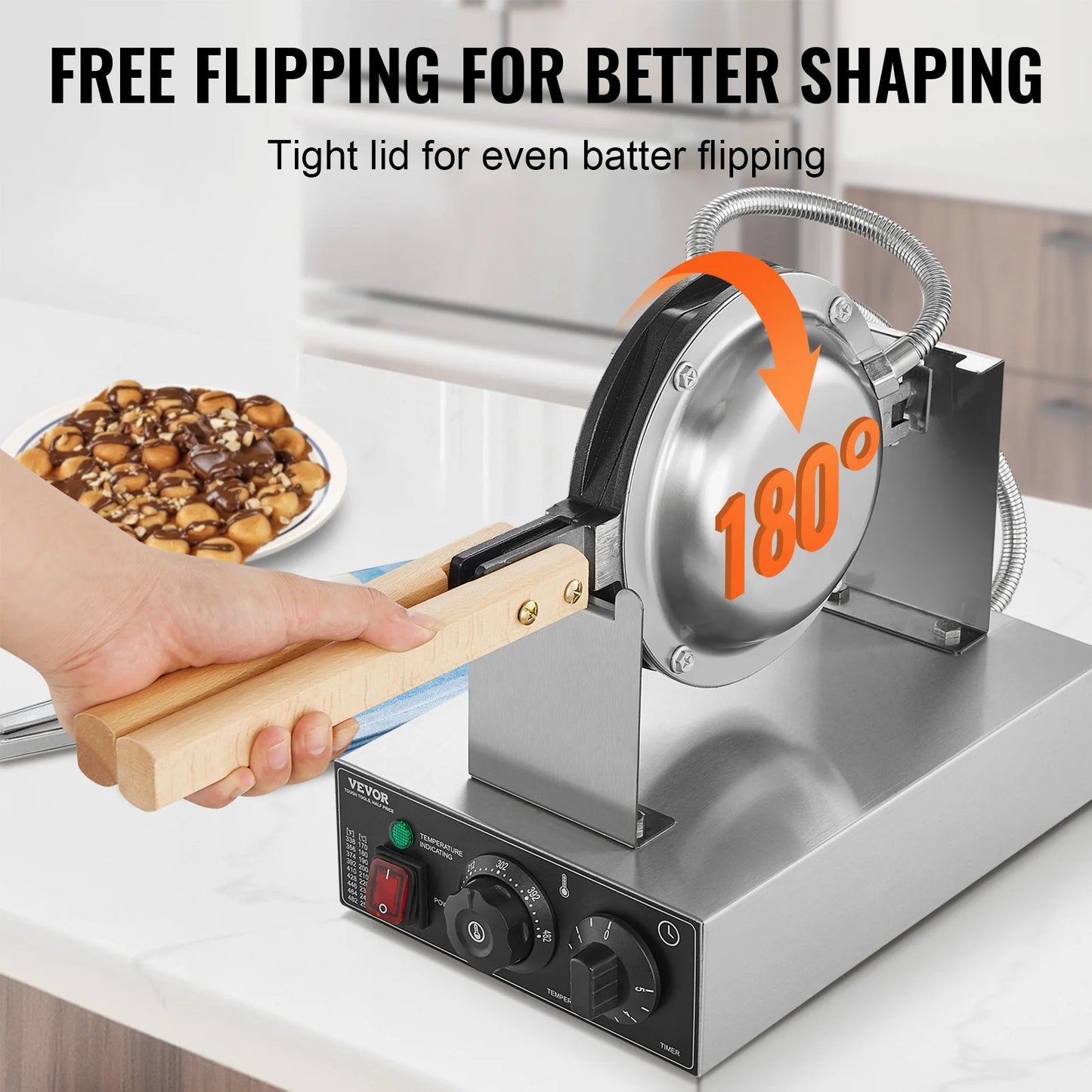 SucceBuy Bubble Waffle Maker 1400W Rotating Two Pans