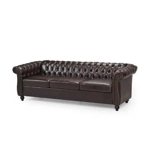 Classic Chesterfield Sofa - Button Tufted, Nailhead Trim, Scrolled Arms & Low Profile Design