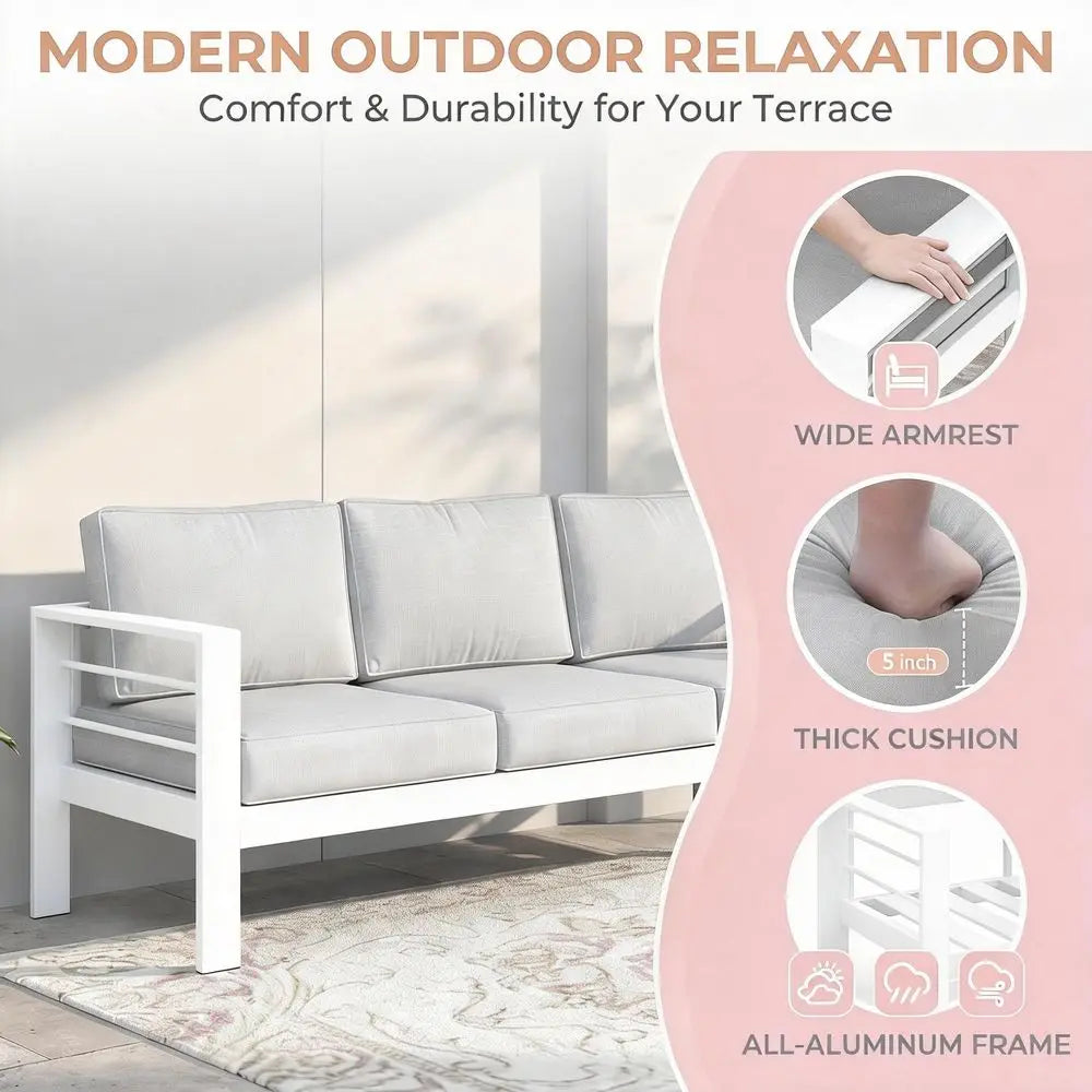Ytyin 3 Seat Outdoor Aluminum Patio Sofa With Thick Cushions
