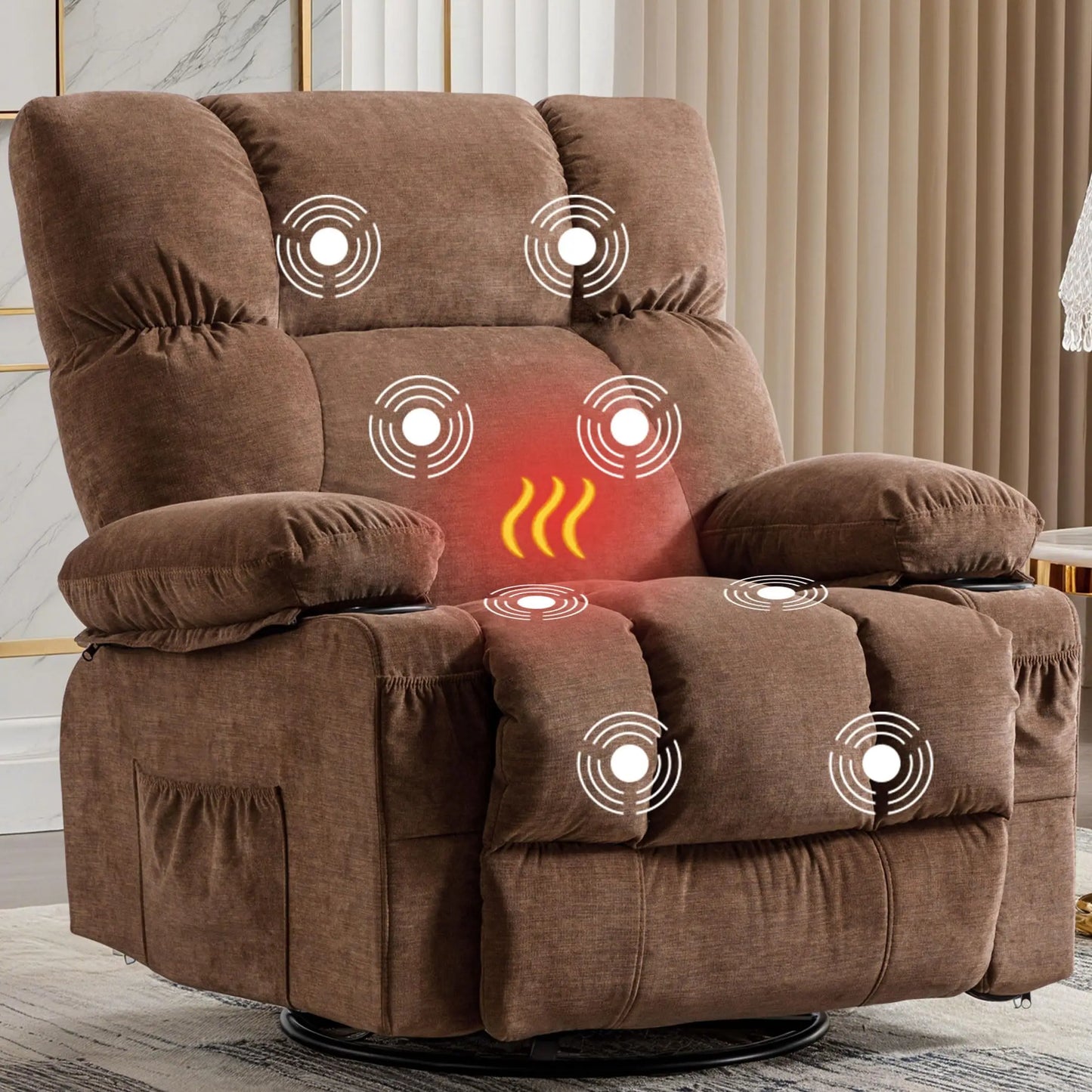 MAHOMICO Recliner Chair With Massage, Lumbar Heating, USB Port