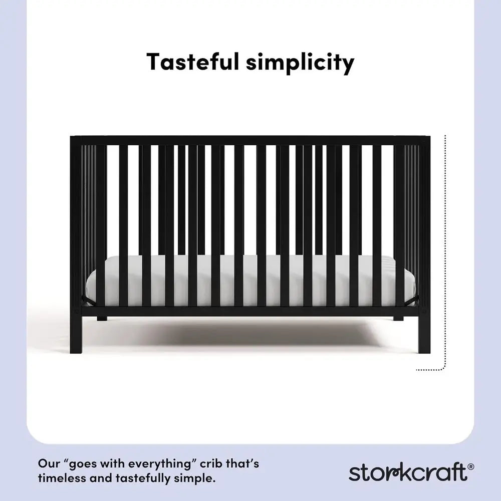 5-in-1 Black Convertible Crib with GREENGUARD Gold Certification, Stand Crib Mattress, Converts to Toddler Bed, Daybed, Full Bed