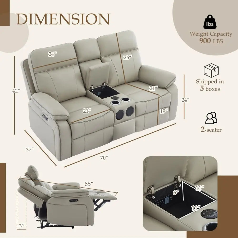 Reclining Loveseat with LED Reading Light Storage Drawer Bluetooth Speakers, Power Loveseat Recliner Sofa Wall Hugger Reclining