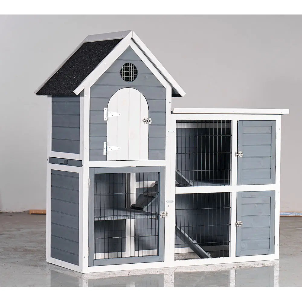 Large Outdoor Chicken Coop Cage, Weatherproof 2-Story Chicken Coop & Rabbit Hutch, Wooden Indoor/Outdoor Pet House No-Leak Tray