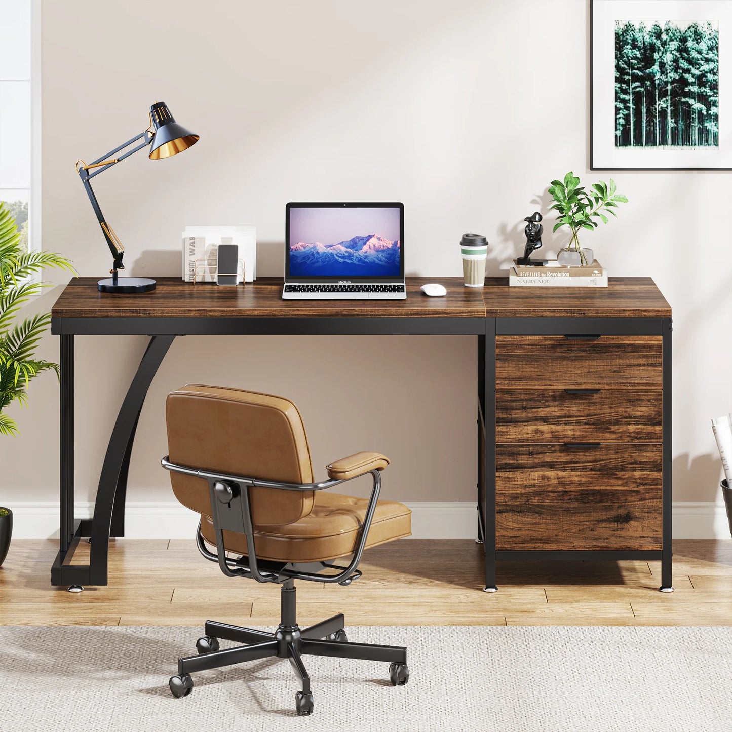 Tribesigns Computer Desk With Three Drawers Reversible Layout