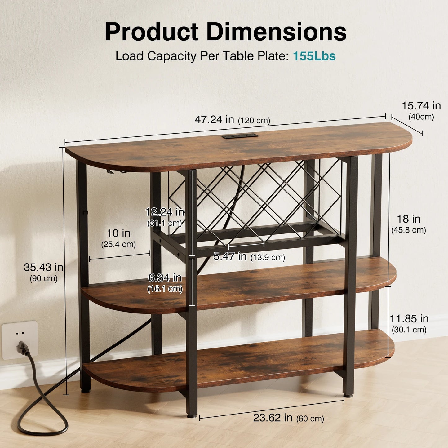 LED Home Bar Cabinet With Charging Station And Glassware Holder