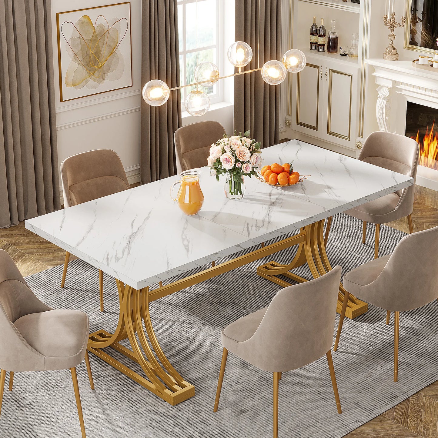Tribesigns Dining Table With Faux Marble Top 4 To 6