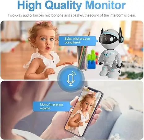2K Robot WiFi Indoor Security Camera, Auto Tracking Two-Way Audio Night Vision, Home Baby Monitor with AI Motion Detection